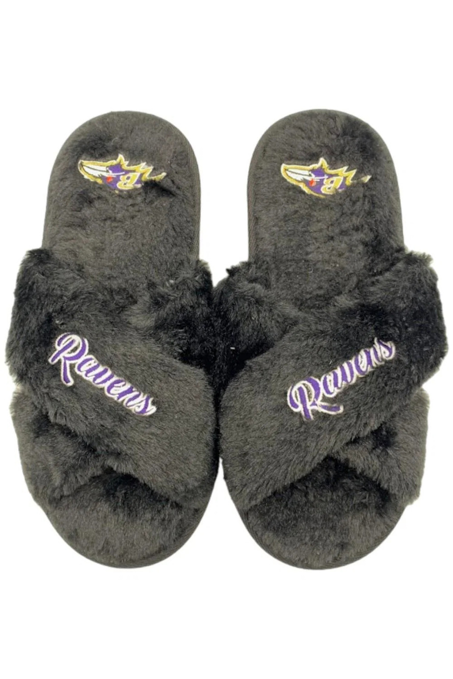 NFL Women's Fur Cross Team Slippers Ravens -